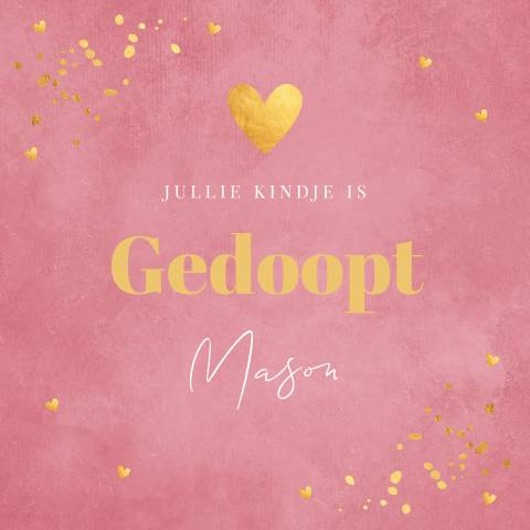 Felicitatie kaart doop meisje roze hartje goudlook