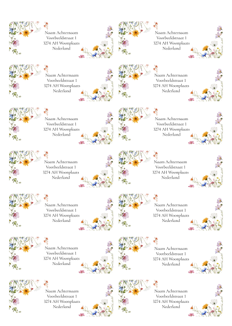 Adresstickers huwelijk zomerse bloemen | 14 stuks 97X34 mm