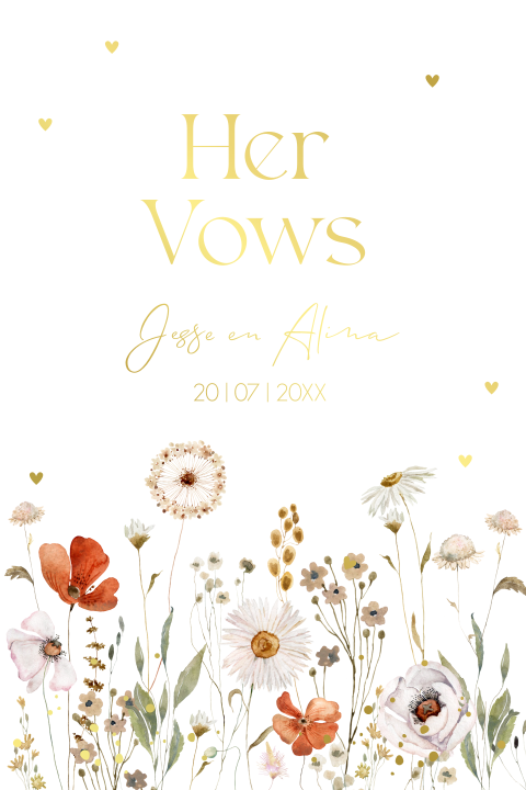 Geloftenkaart veldbloemen wit goudfolie