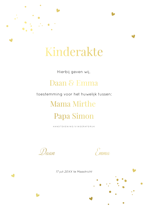 Kinderakte huwelijk wit met luxe goudfolie