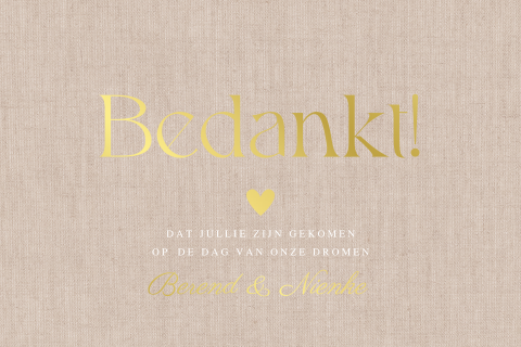 Bedankkaart huwelijk beige goudfolie