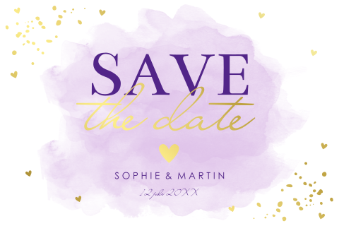Save the Date kaart watercolour paars goudfolie
