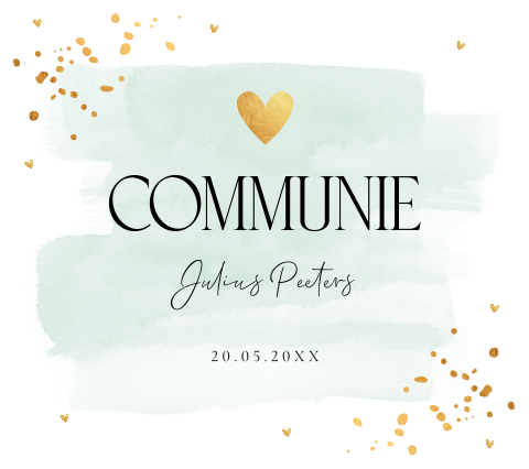 Communiekaart waterverf mintgroen goudlook