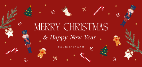 Zakelijke kerstkaart rood kerstsymbolen logo