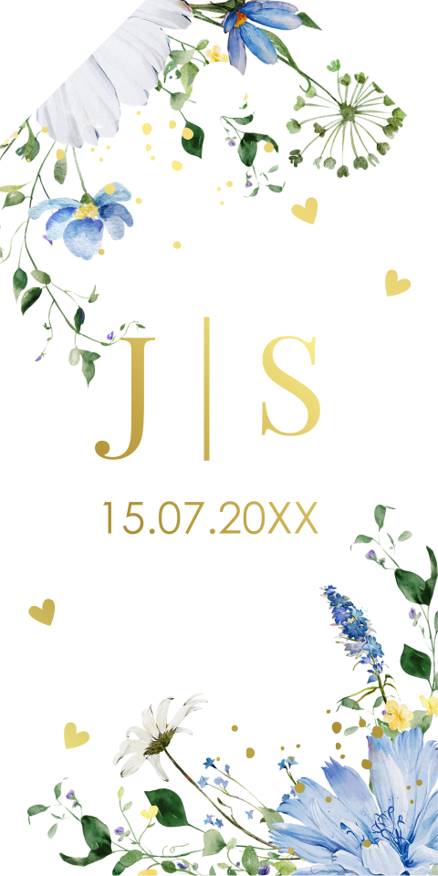 Labeljes huwelijk veldbloemen blauw | 16 stuks