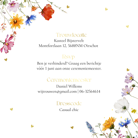 Inlegkaartje kalkpapier met zomerse bloemen en goudfolie