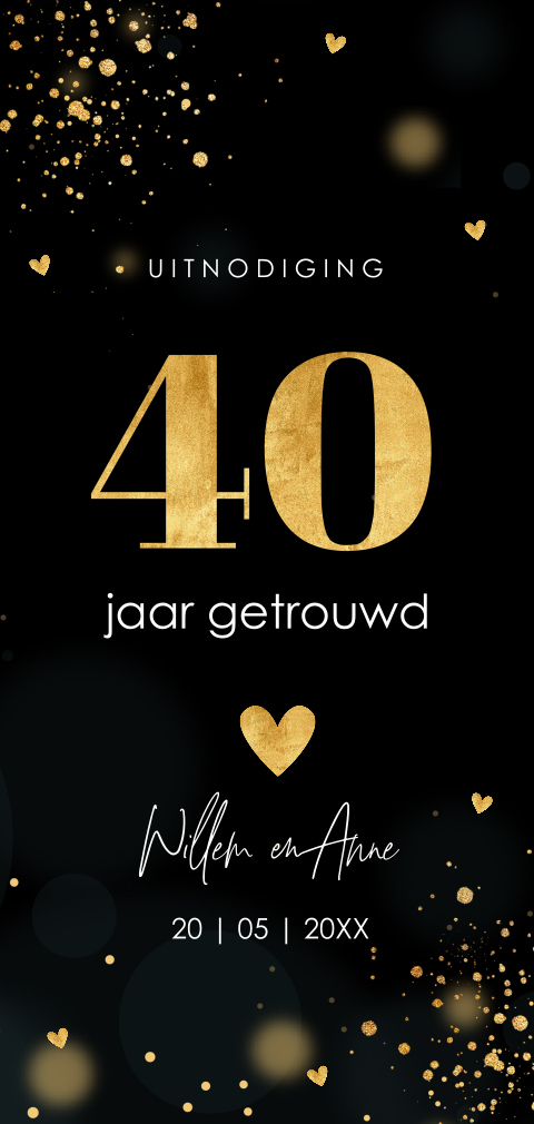 Jubileum uitnodiging 40 jaar getrouwd zwart goudlook