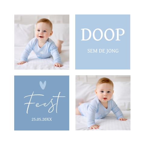 Doopkaart doop uitnodiging jongen foto blauw