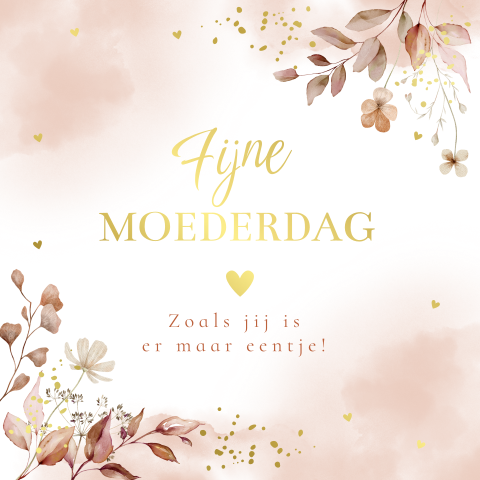 Moederdagkaart watercolour bloemen roze goudfolie