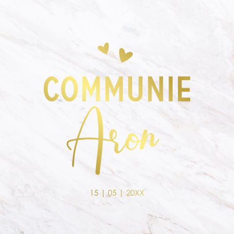 Communie uitnodiging wit marmerlook goudfolie