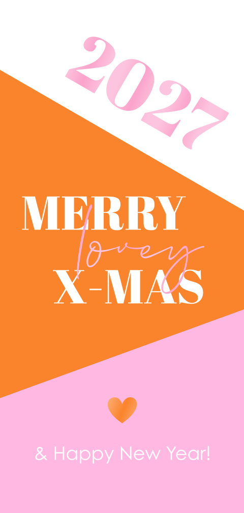 Kerstkaart oranje roze colourblocking hoogglans