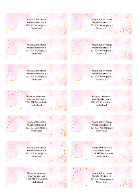 Adresstickers marmerlook roze goudfolie | 14 stuks 97X34 mm