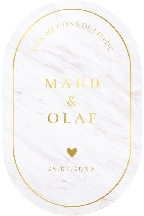 Trouwkaart wit marmerlook ovaal goudfolie