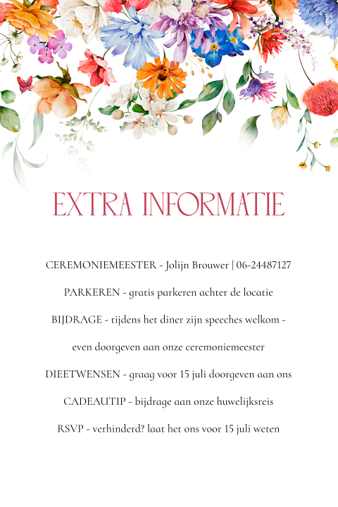 Inlegkaartje huwelijk bloemen color rood kalkpapier