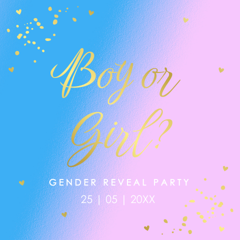 Uitnodiging baby gender reveal party roze blauw goudfolie