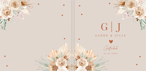 Gastenboek huwelijk beige bohemian aquarel bloemen