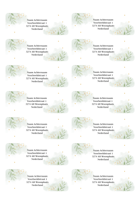 Adressticker floral bladeren mintgroen | 14 stuks 97X34 mm