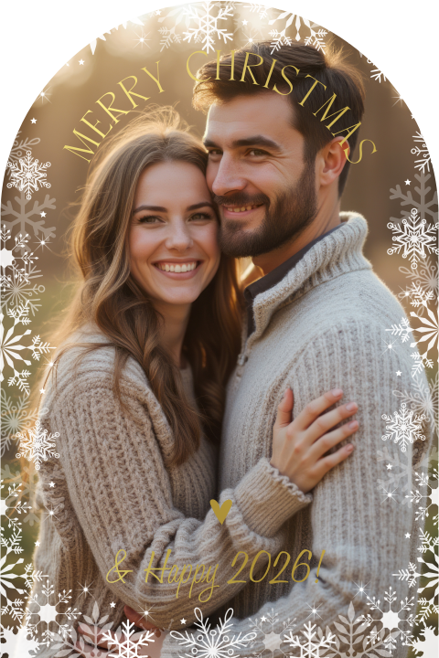 Kerstkaart met foto boog en luxe goudfolie