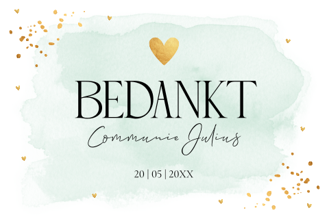 Bedankkaart communie waterverf goudlook jongen groen
