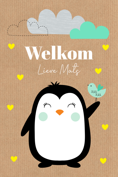 Felicitatie geboorte zoon baby jongen dieren pinguïn