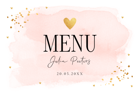Menukaart waterverf roze confetti goudlook