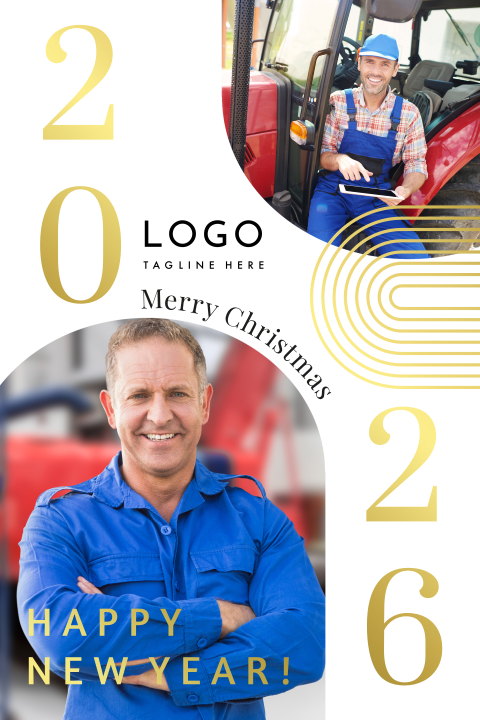 Zakelijke kerstkaart met foto en goudfolie 2026