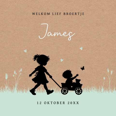 Geboortekaartje silhouet broertje grote zus kraftlook