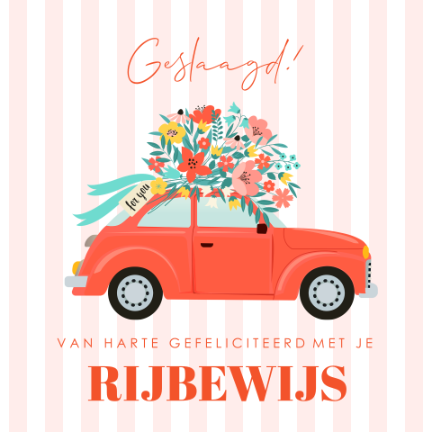 Felicitatie geslaagd kaart rijbewijs auto vrouw roze