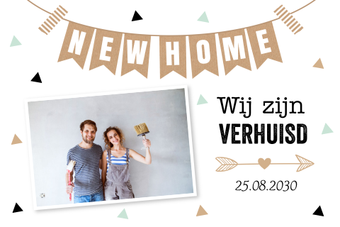 Verhuiskaart wit foto slinger new home driehoekjes