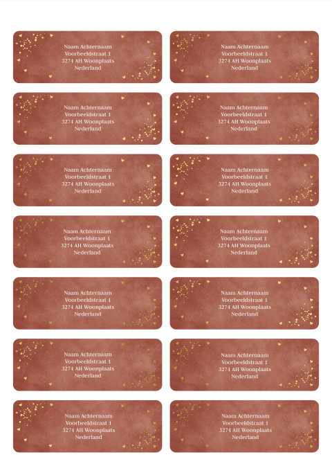 Adresstickers roestbruin goudfolie | 14 stuks 97X34 mm