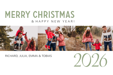 Kerstkaart wit met fotocolage 2026