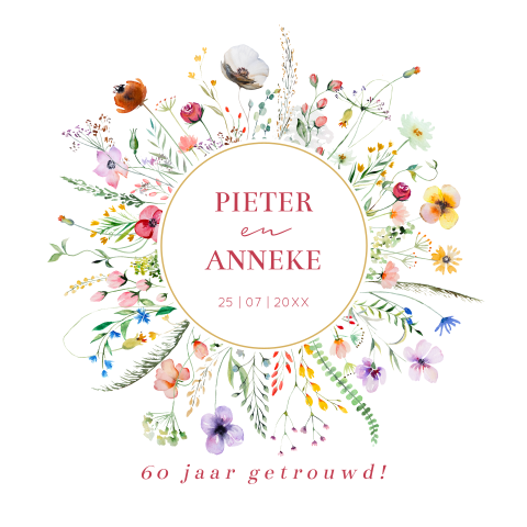 Jubileumkaart huwelijk bloemenkrans 60 jaar getrouwd