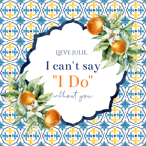 Getuigekaart Mediterraans patroon blauw sinaasappels oranje