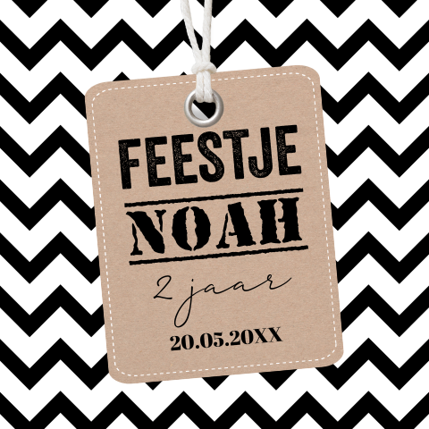 Uitnodiging kinderfeestje zwart wit zigzag print