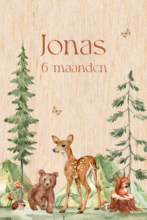 Mijlpaalkaart baby eerste jaar bosdieren