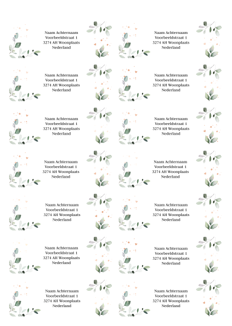 Adresstickers trouwkaarten botanisch bladeren rosegoudfolie