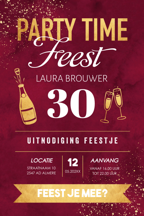 Verjaardag uitnodiging 30 jaar rood goudlook typografie
