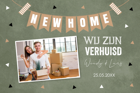 Verhuiskaart groen slinger New Home foto