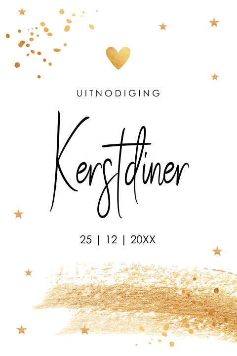 Kerstdiner uitnodiging wit goud look confetti sterren