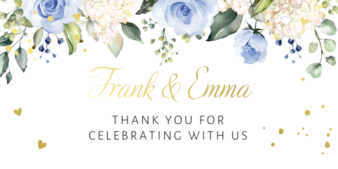 Labels huwelijk bloemen rozen blauw goudfolie | 10 stuks