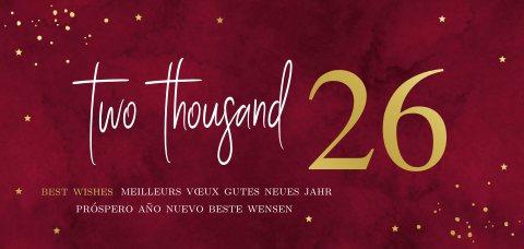 Stijlvolle originele zakelijke kerstkaart rood panorama goudfolie