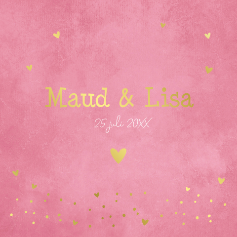 Geboortekaartje tweeling meisjes roze goudfolie