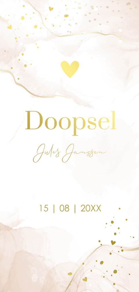 Doopkaart langwerpig watercolor beige goudfolie