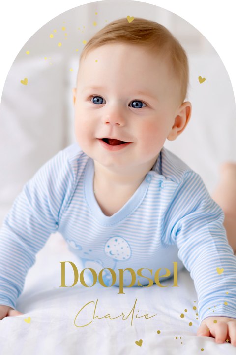 Doop uitnodiging boog foto goudfolie
