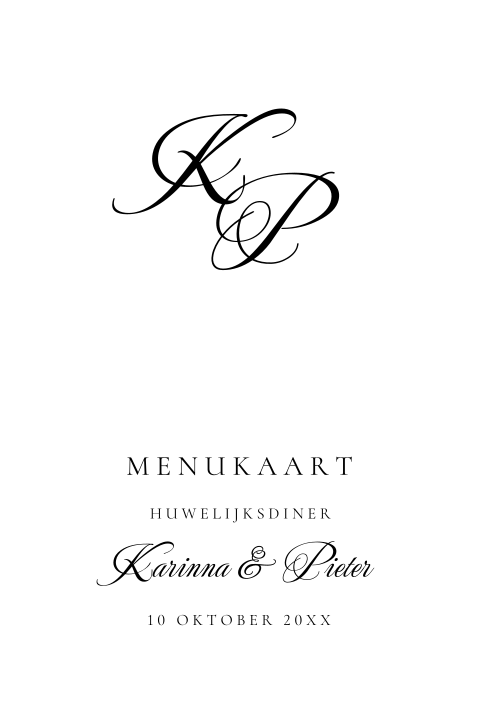 Menukaart huwelijk wit modern typografie