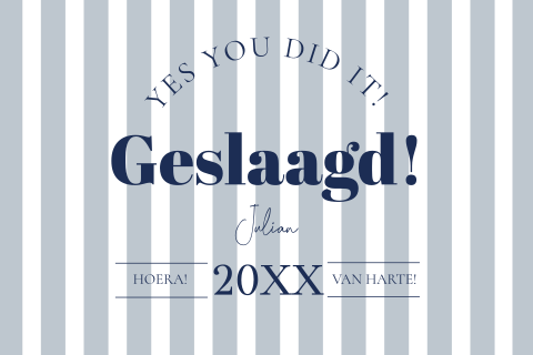 Geslaagd kaart blauw strepen typografie