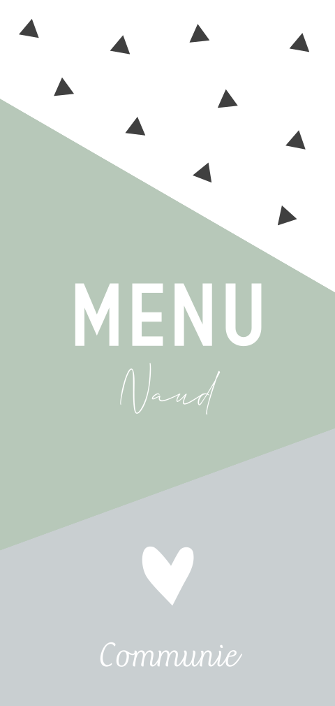 Menukaart communie geometrisch groen grijs jongen