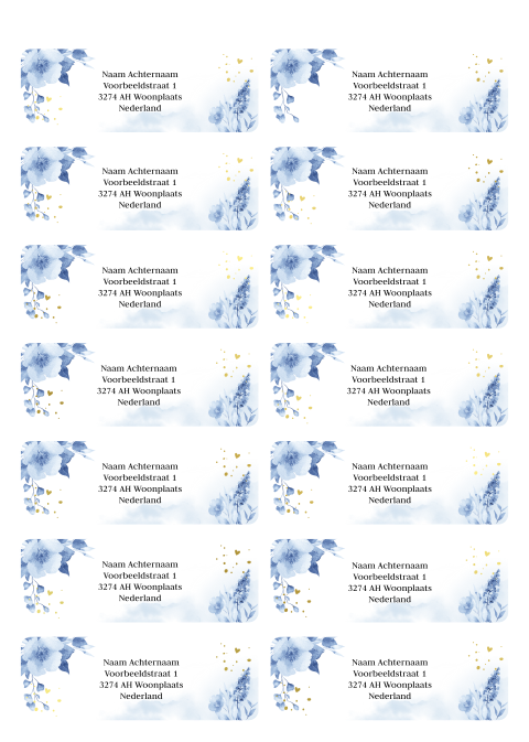 Adresstickers bloemen blauw goudfolie confetti | 14 stuks 97X34 mm