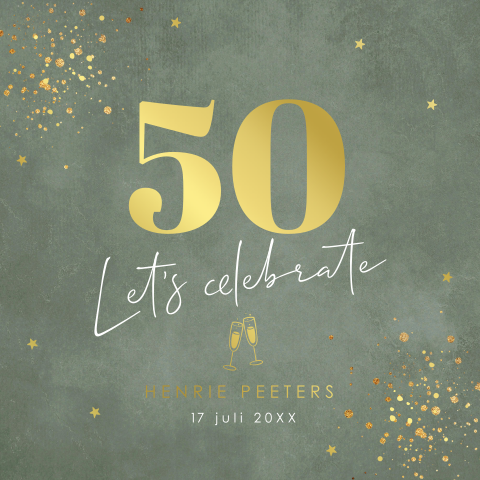 Uitnodiging verjaardag feest groen 50 jaar goudfolie
