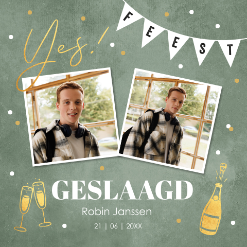 Uitnodiging geslaagd examenfeest groen foto goud look